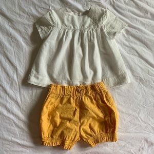 M&S Short Sleeve Top & Yellow Shorts, Size 24 Mo.